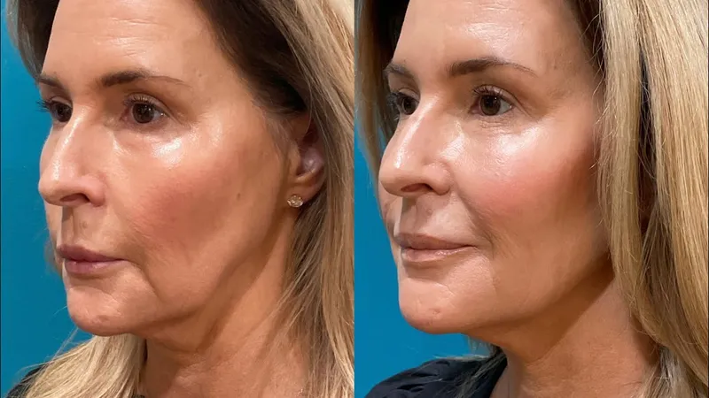 Before and after deep plane facelift, frontal view by Dr. Amir Moradi