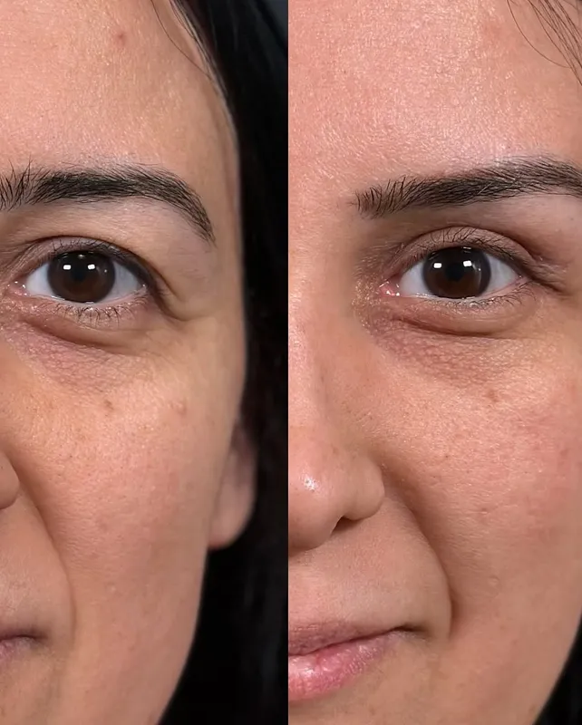 Before and after deep plane facelift — -1-year-old patient, frontal view by Dr. Kemal Kaya