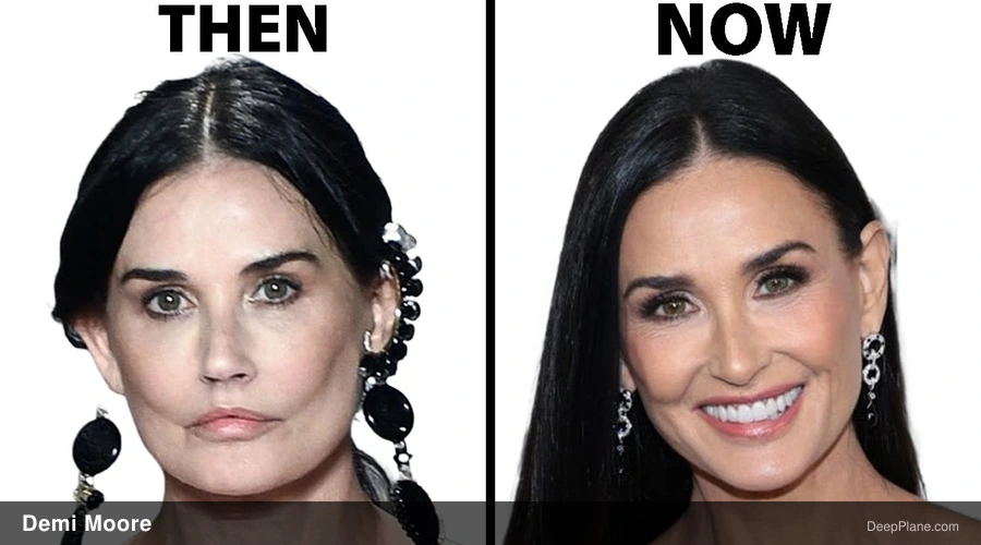Demi Moore deep plane facelift before and after comparison