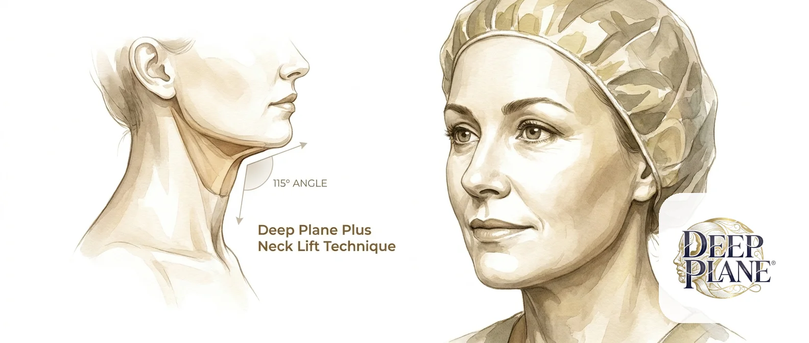 Editorial illustration of the deep plane + neck lift associated with Dr. Felipe Buschle