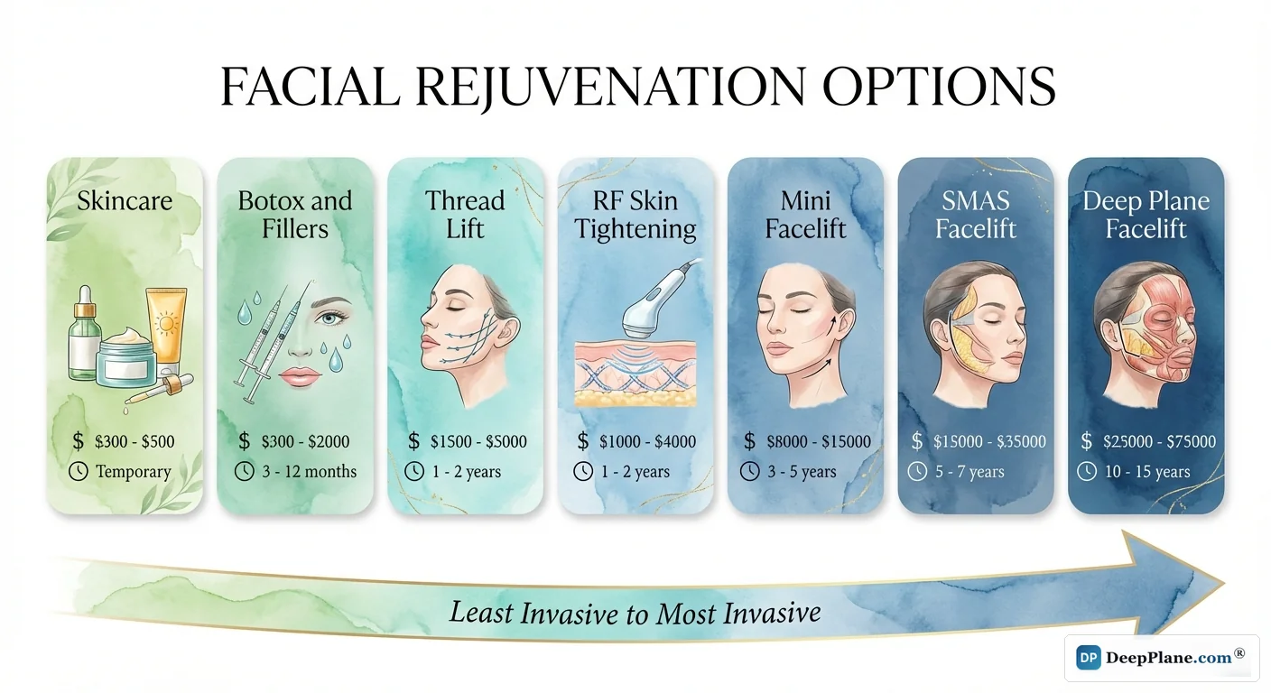 Latest facelift procedures overview: deep plane, composite, preservation, and tri-vector techniques