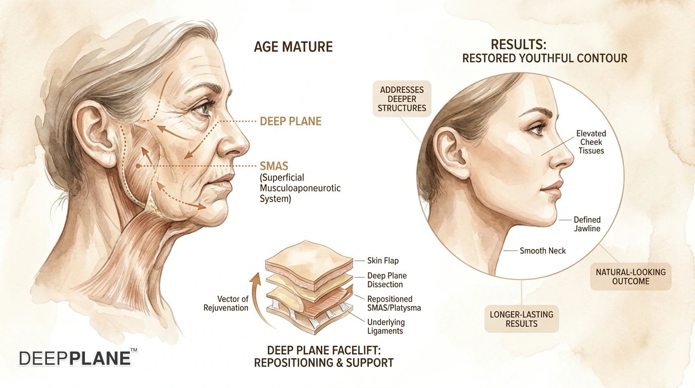 Facelift candidacy for patients in their 50s-70s showing advanced aging: significant jowls, deep folds, neck banding, and volume loss
